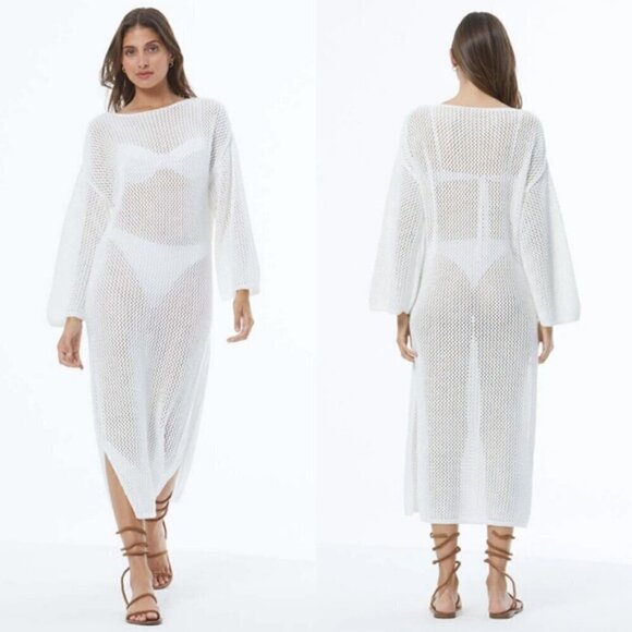 New Young Fabulous & Broke Santorini Crochet Ivory Bone Maxi Dress/Cover-Up XS - Picture 8 of 16